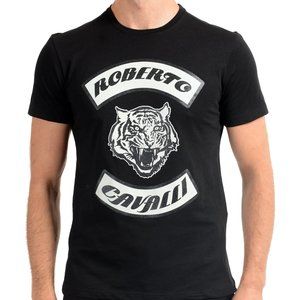 Roberto Cavalli Men's Black Graphic Print T-Shirt